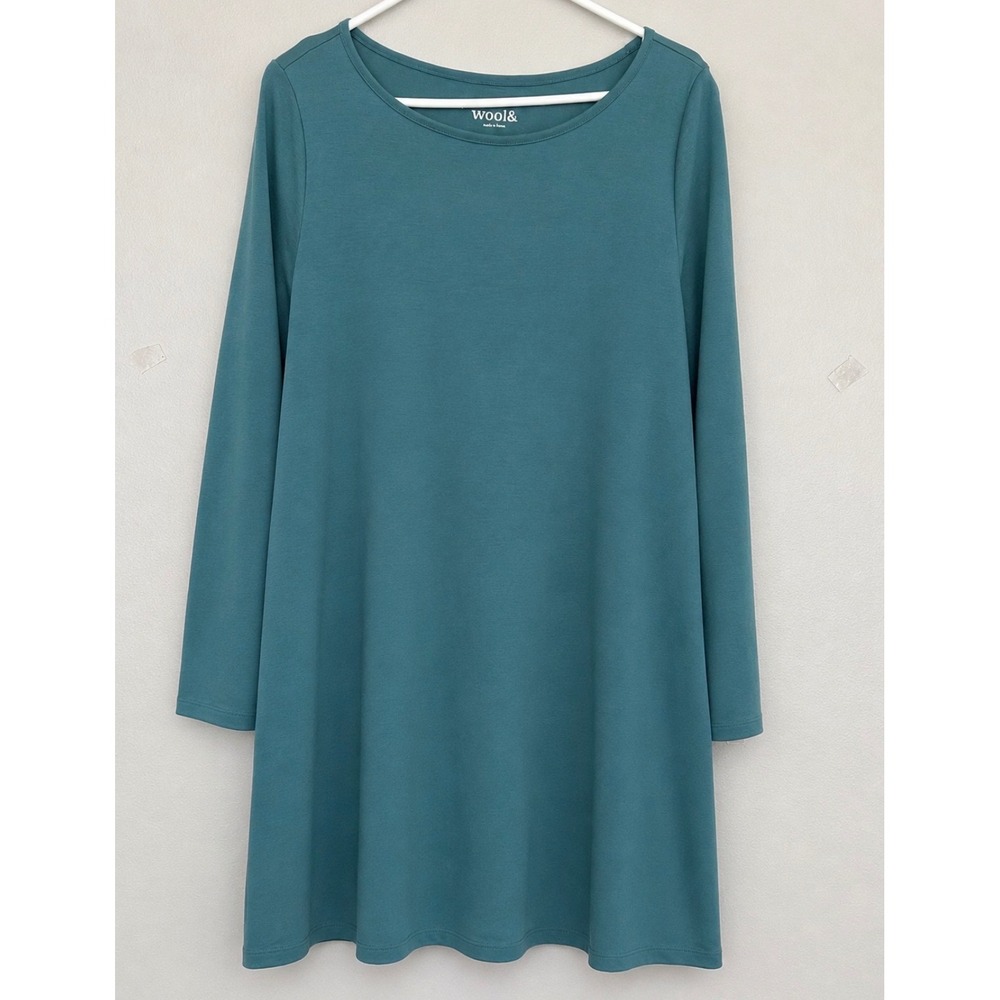 Wool& rowena Swing Dress large Long Sleeve Pocket Travel Minimalist quiet luxury